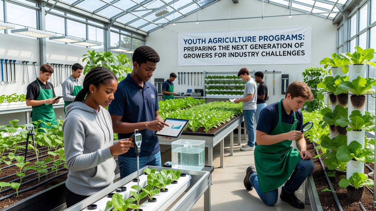 Group of youth agriculture program participants examining crop samples during a field workshop